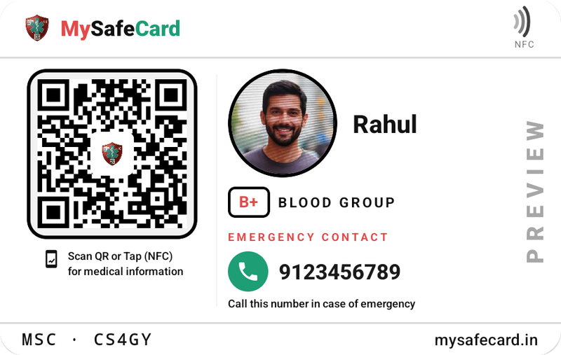 MySafeCard NFC + QR emergency medical ID card