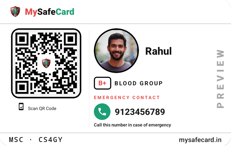 MySafeCard QR emergency medical ID card