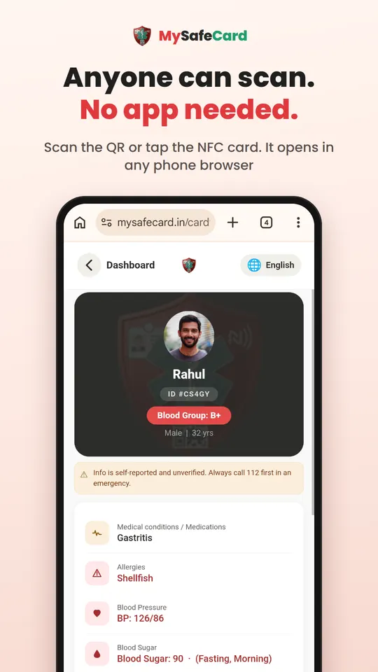 Anyone can scan the card, no app needed