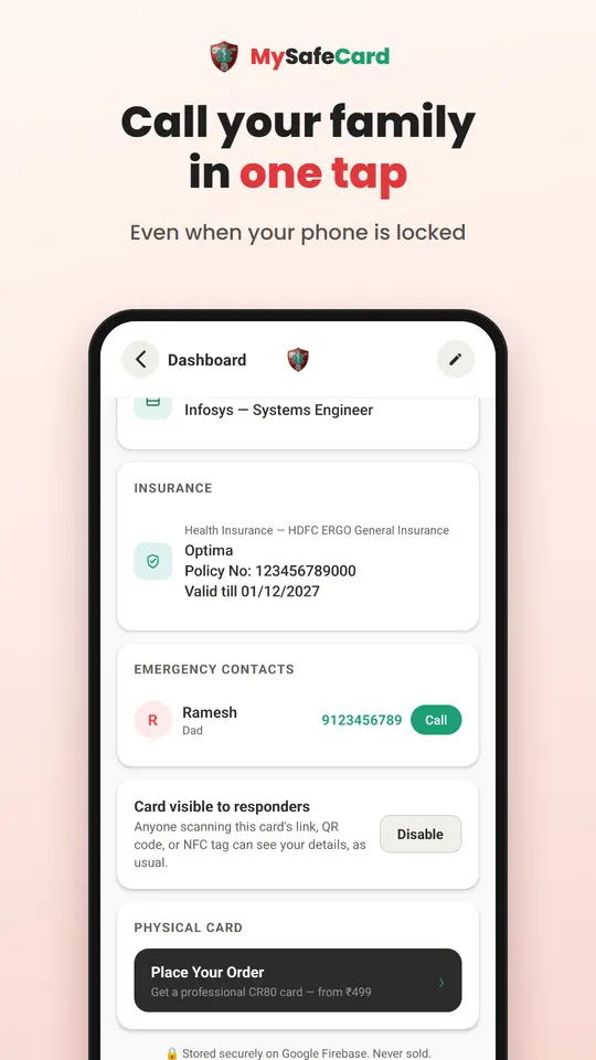Emergency contact with a one-tap Call button