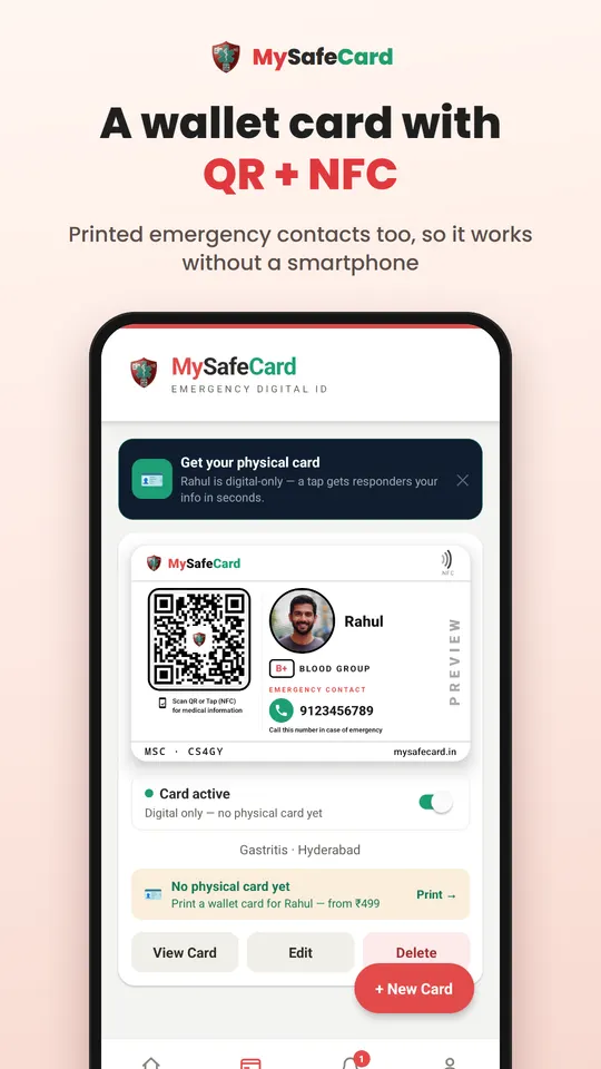 Your wallet card with QR code and NFC