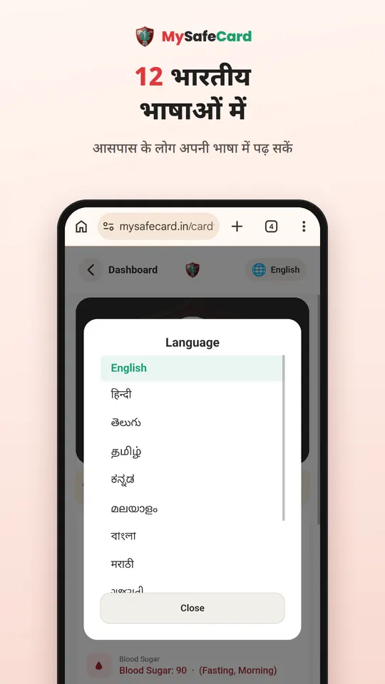 कार्ड 12 भारतीय भाषाओं में पढ़ा जा सकता है